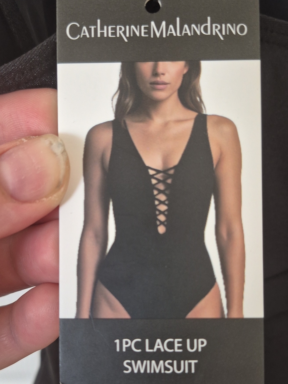 Catherine Malandrino Black Lace-Up One-Piece Swim